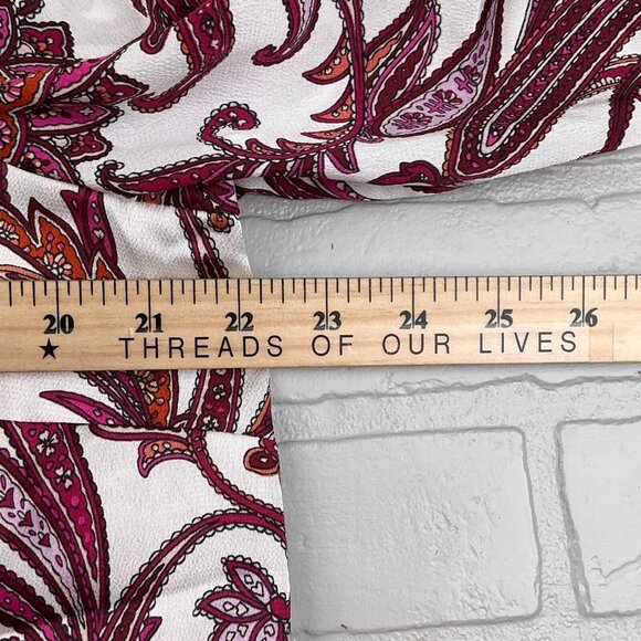 Liz Claiborne Blouse Women Large Pink Paisley Ruffle Sleeve Keyhole Career Party - Picture 9 of 13